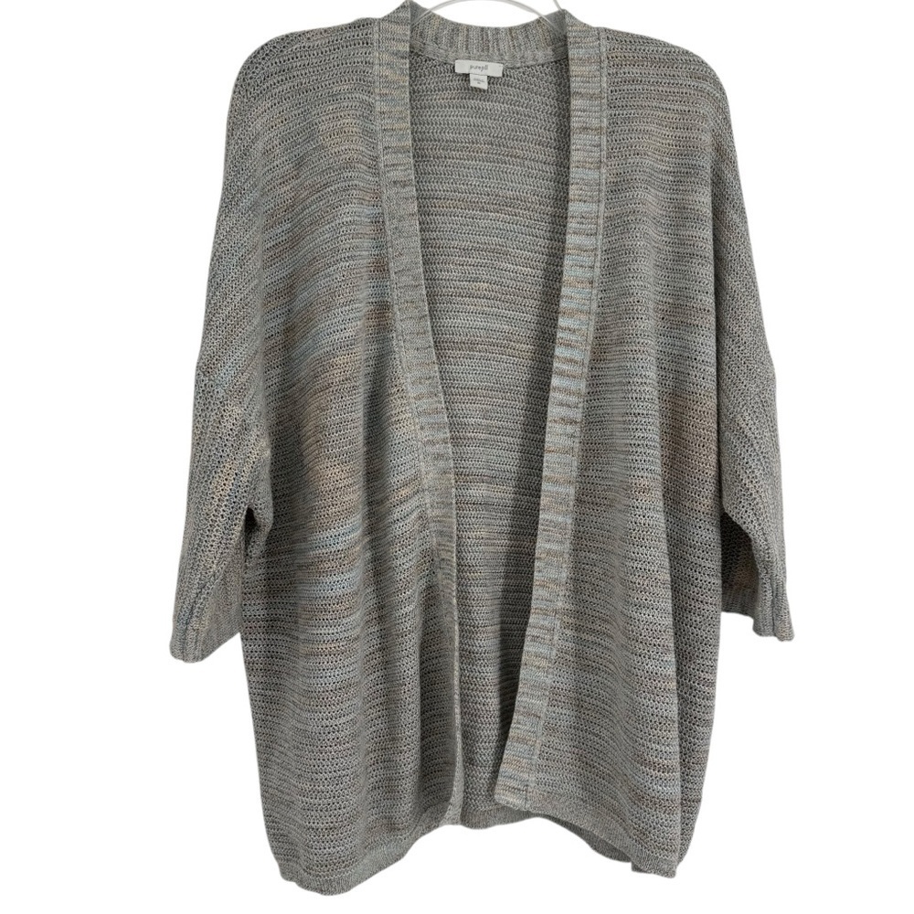 J.Jill Cardigan Sweater Size XL Blue Tan Marled Dolman Sleeves Cotton Cocoon